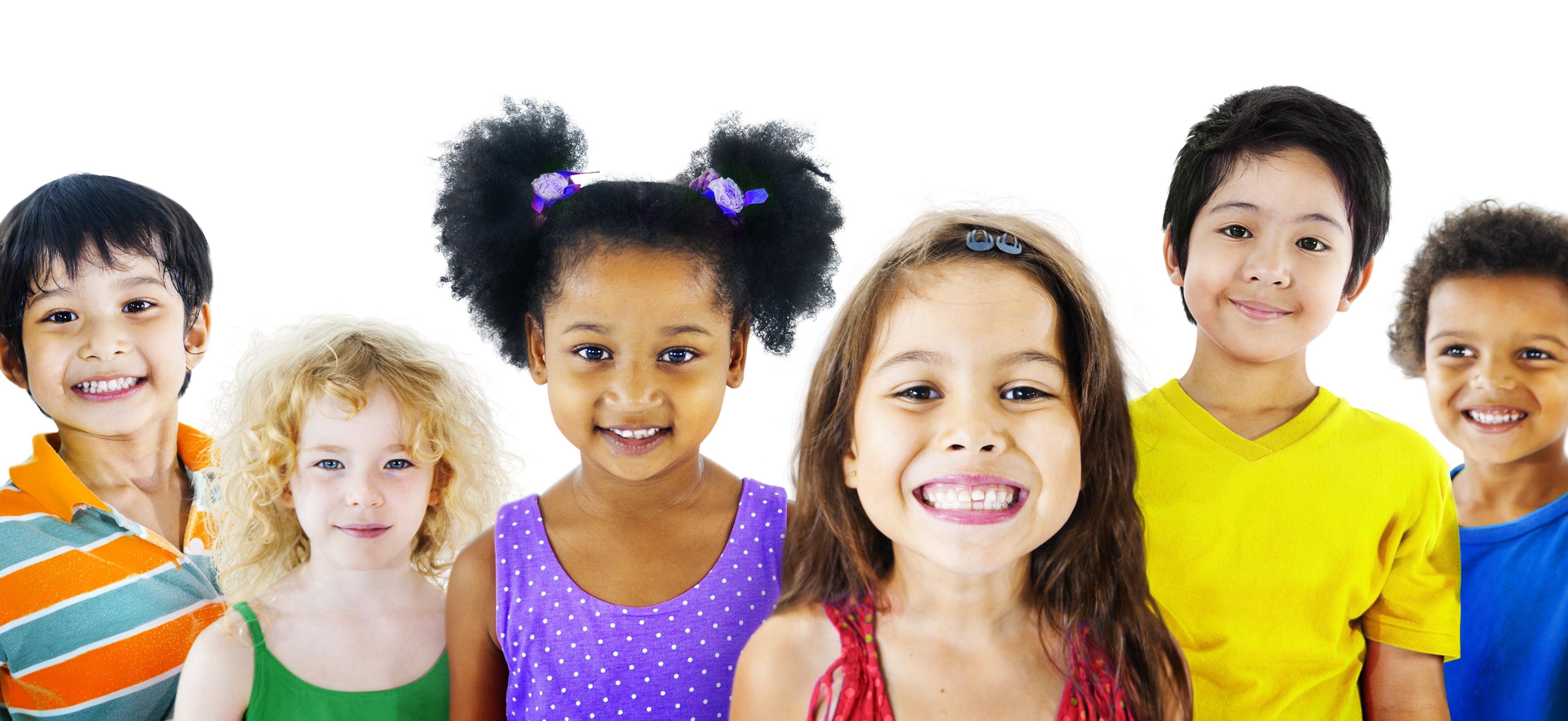 Smiling faces of diverse kids