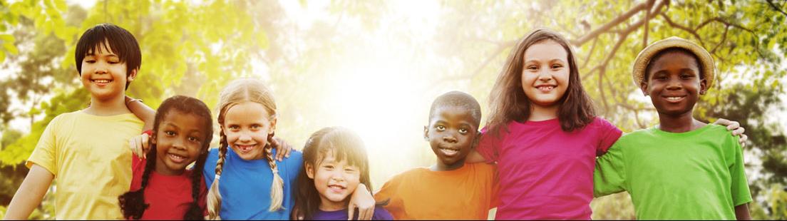 Diverse group of kids in sunshine