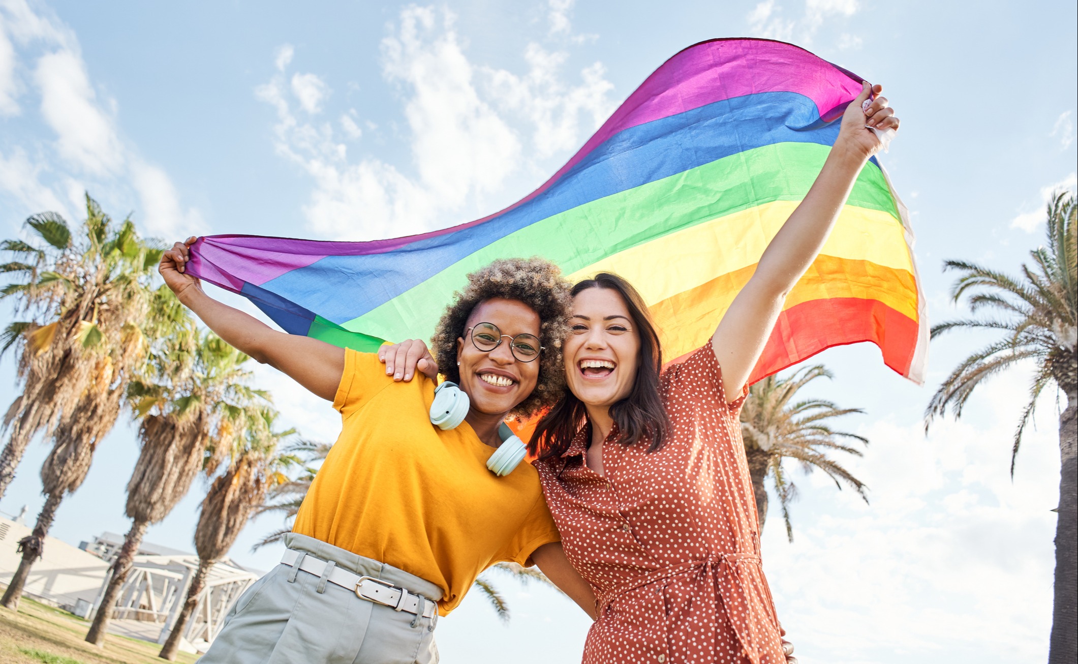 Couple with Pride flag